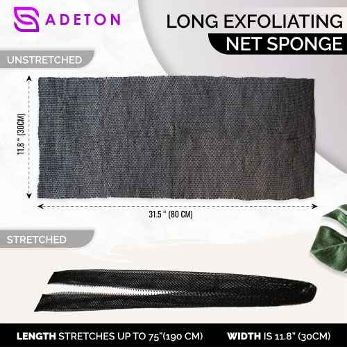 Adeton African Net Sponge, Authentic, with Knots, Exfoliating Bath Wash Cloth, Real Sapo, Black Owned, Long Sponge, Body Exfoliator, Shower Accessories, Back Foot Scalp Scrub Dead Skin Remover (Black)