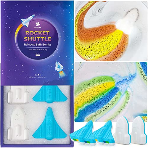 ORIGLAM Space Rocket Bath Bombs for Kids Boys, 4 XL Natural & Organic Kid Bath Bombs with Surprise Color Inside, Rainbow Bath Bomb for Kids Bubble Bath, Halloween Christmas Birthday Gifts for Men