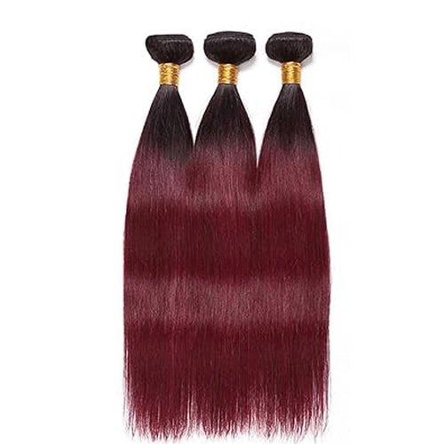 Ombre Burgundy Human Hair Bundles 20 22 24 Inch T1B/99J Straight Burgundy Bundles Human Hair 100% Unprocessed Soft Sew in Bundle with Double Weft for Black Women