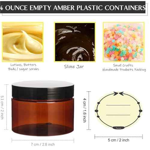 TUZAZO 4 Oz Amber Plastic Cosmetic Jars Leak Proof Small Container with lids for Cream, Lotion, Powder, Ointments, Beauty Products, 12 Pcs