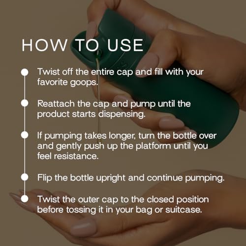 Refillable Toiletry Travel Bottles ? Set of 5 (3.4oz & 1.7oz) Airless Pump Containers for Shampoo, Conditioner, Body, Face ? Leak-Proof, TSA-Approved, Dishwasher Safe- Escapade Green with Gift Box