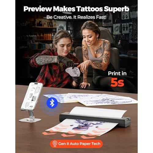 MUNBYN Tattoo Stencil Printer ITP05, Wireless Thermal Tattoo Printer with 20 Transfer Papers, Compatible with Android and iOS Phone/Tablet & PC, Tattoo Printers for Tattoo Artists & Beginners (Black)