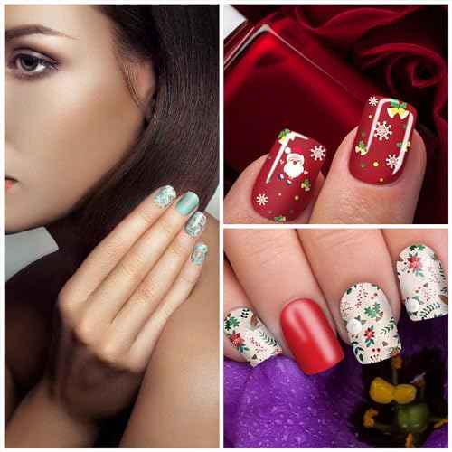 WOKOTO 16 Sheets Christmas Nail Polish Strips Full Wraps for Women Nail Strips- Santa Claus, Elk, Snow Man, Tree Stick On Nail Polish Strips Christmas Gel Nail Stickers Color Strips DIY Easy Nail Art