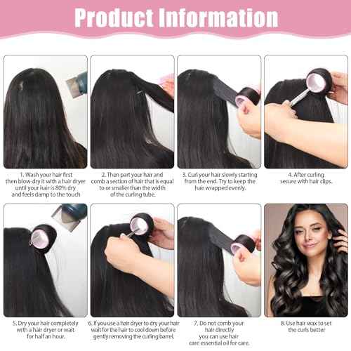 4 Sizes Self-Grip Hair Rollers Set for Long, Short Hair and Bangs - 50 Pcs with Clips (25mm, 36mm, 48mm, 60mm), Pink