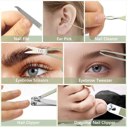 Green Manicure Set, Nail Clipper Set 7 in 1 Manicure Kit Stainless Steel Nail Clipper Kit Pedicure Kit Portable Nail Grooming Kit Fingernail Toenail Clippers for Men Husband Boyfriend Women