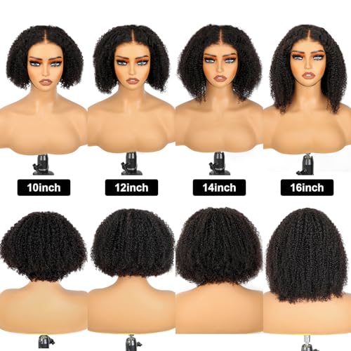 Wear and Go Glueless Bob Wig Human Hair Pre Plucked Pre Cut Bleached Knots 6x4 HD Afro Kinky Curly Lace Front Wigs Human Hair Short Curly Bob Lace Closure Wigs for Women 200% Density 12 Inch