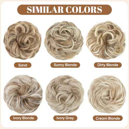 CJL HAIR Large Messy Bun Hair Piece Wavy Curly Scrunchies Synthetic Chignon Ponytail Hair Extensions Thick Updo Hairpieces for Women Dirty Blonde