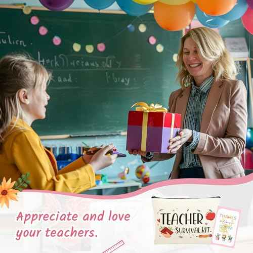 8PCS Teacher Appreciation Gifts Bulk Teacher Gifts Makeup Bags Survival Kit Appreciation Week Keychain for women