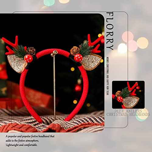 Florry Christmas Antler Headband Hair Hoop for Women Glitter Reindeer Antlers Hair bands Hair Accessories Headdress for Christmas Decorations Holiday Party (Red)