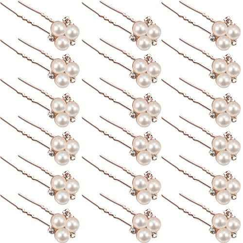 WILLBOND 18 Pcs Pearl Hair Pins Bridal Wedding Hair Accessories Crystal Bobby Pin for Brides Bridesmaids Flower Women Girls(Rose Gold)
