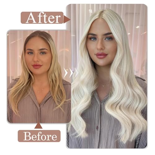 Clip in Hair Extensions Real Human Hair, Straight Remy Hair Extensions Clip ins 24 Inch #60 Platinum Blonde Human Hair Extension for Women Reusable 80g/2.82oz 5pcs