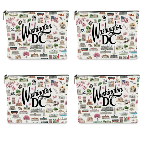 4PCS Washington DC Themed Makeup Bag Washington dc Souvenirs Gift for Women, Best Friend, Sister - Travel Friendly Cosmetic Bag, Birthday Christmas Present