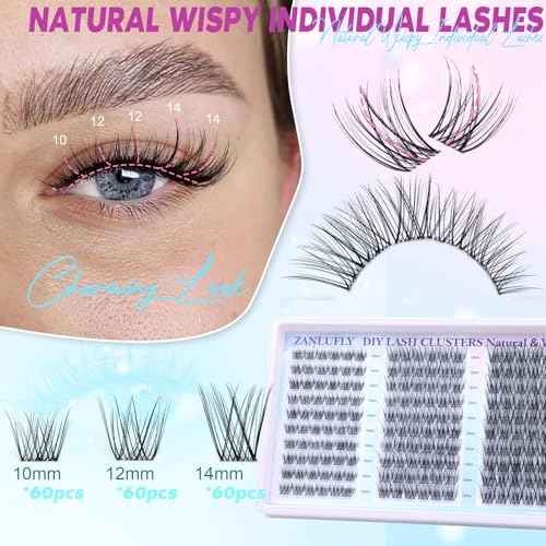 Lash Clusters Wispy Eyelash Clusters Natural CC-Curly Cluster Lashes zanlufly Wispy Individual Lashes 180Pcs Eyelash Extension 10 12 14MM DIY Lash Extension