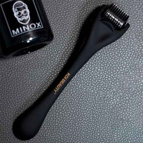 Koi Beauty Derma Roller Titanium Microneedle Roller, 540 Microneedling Roller for Men Women Face Scalp, Beard Roller for Men, Premium Micro Needling Roller Matte Black