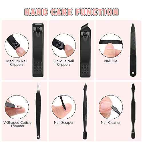 Manicure Set, Jubolion 19pcs Stainless Steel Professional Nail Clippers Pedicure Set with Black Leather Storage Case, Portable Grooming Kit for Travel or Home, Perfect Gifts Women and Men (Black)