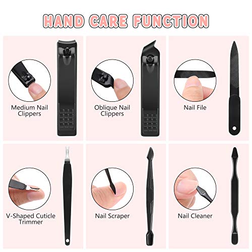 Manicure Set, Jubolion 19pcs Stainless Steel Professional Nail Clippers Pedicure Set with Black Leather Storage Case, Portable Grooming Kit for Travel or Home, Perfect Gifts Women and Men (Black)