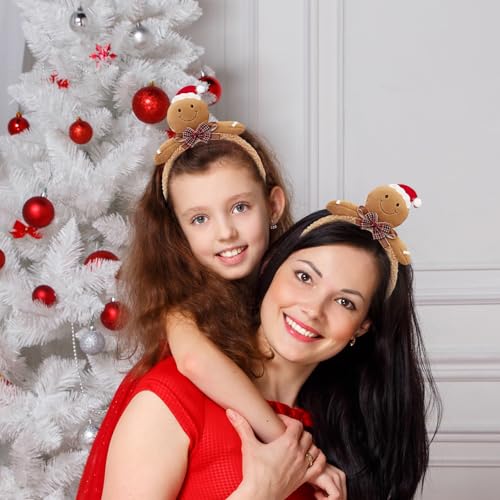 Gingerbread Headbands Christmas Headband for Women Plush Ginger Band for Man Fluffy Reindeer Antler Headband Comfortable Xmas Hair Hoop Christmas Family Party Accessories 1Pcs