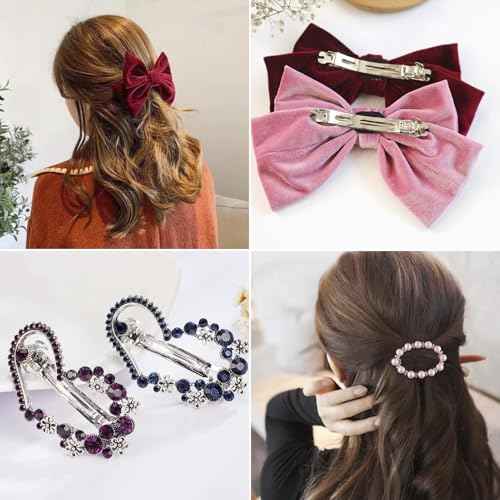 40Pcs Iron Barrette Hair Clips 4 Sizes Metal Silver French Barrette Findings for DIY Hair Accessories Making