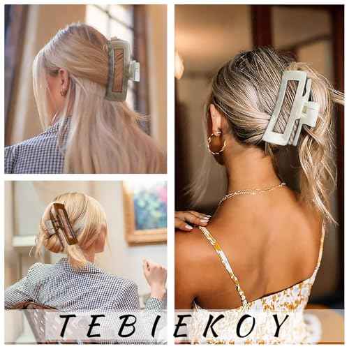 Extra Large Hair Claw Clips for Women, 5 Inch Unbreakable Large Rectangle Claw Clips for Thick Hair Neutral Huge Hair Clips Non-slip Hair Claws Tight Strong Hold Hair Claw for Women Girls 4 Packs