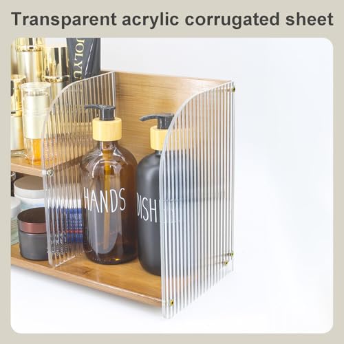 2-Tier Acrylic Makeup Organizer & Skincare Storage Cabinet Countertop Bamboo Desktop Organizer for Cosmetics, Skincare, and Essentials -Brown
