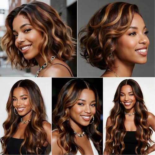 P4/30 Highlight Human Hair Body Wave Bundles 24 26 28 Inch Brazilian Virgin Hair Double Weft Quick Weave 3 Bundles Soft Silky Weave for Black Women