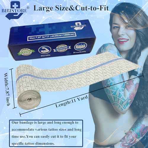 BIBISTORE Waterproof Tattoo Aftercare Bandage,7.87" x 11 Yard Transparent Dressing Film Roll,Tattoo Protective Cover up Tape,Tattoo Second Skin Adhesive Patch,Tattoo Healing Wrap,Tattoo Supplies