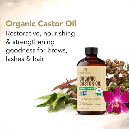 Botanic Hearth Castor Oil | 100% Pure & Natural, Cold Pressed, Organic | 2 fl oz| For Hair, Eyelashes & Eyebrows | Hexane Free, Fast Absorbing | With Dropper & Applicators