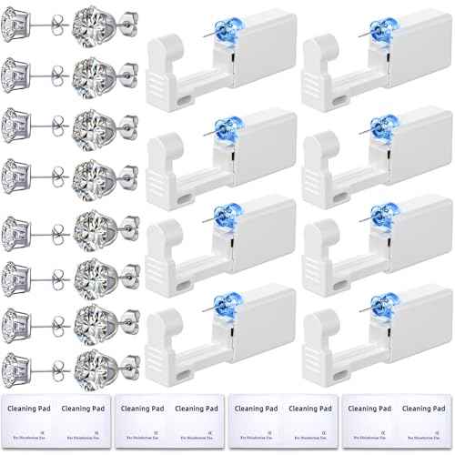 24 Pcs Ear Piercing Kit: Disposable Ear Piercing Gun Kit with 8 Guns, 8 Pcs Earrings Stud, 8 Pcs Cleaning Pads