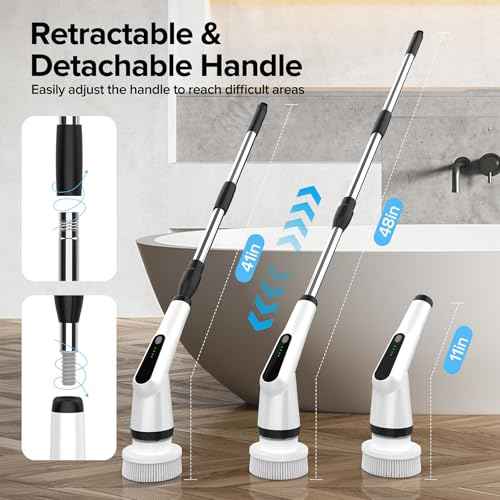 Electric Spin Scrubber, Dreazu IPX7 Bathroom Scrubber with 7 Replaceable Brush Heads & Retractable Handle, 2-Speed Adjustable Shower Cleaner Brush for Bathroom, Bathtub, Kitchen, Tile Floors