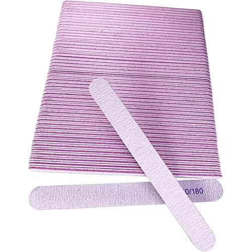 50 Pcs Nail File, Emery Board Nail Files for Acrylic Nails and Natural Nails, 100/180 Grit Double Sided Fingernail File Gel Nail Professional Reusable Washable Manicure Pedicure Kit Set Gray