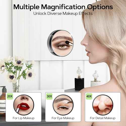 MIYADIVA Magnifying Mirror Set, 20x&30x&40x Suction Cup Makeup Mirror, 2 Tweezers & Storage Bag, 3.5 Inch Compact Mirror for Travel, Bathroom, Home, Gifts for Women