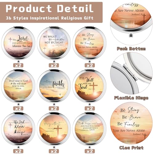 36 Pcs Christian Compact Mirrors Gifts for Women Bulk Religious Pocket Mirror with Bible Verse Inspirational Scripture Quote Church Gifts for Ladies Church Congregation Group Party Favors