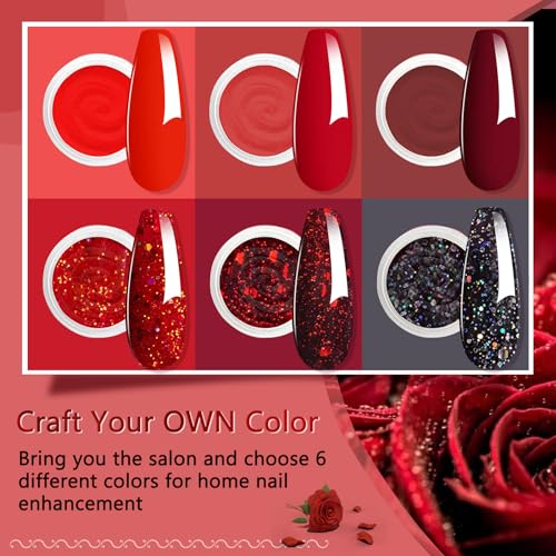 6 Colors Dip Powder Set, Red Black Holographic Glitter Christmas Dipping Powder Color Set, Glossy Nail Art Manicure DIY Salon Home Gift for Ladies (YYSDDPS-No.11-6pcs)