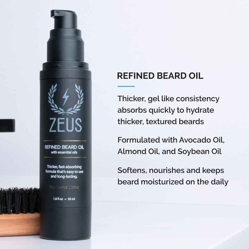 ZEUS Everyday Beard Care Kit for Men, Beard Shampoo, Conditioner, Refined Oil & Styling Balm, Softens, Hydrates, Tames & Strengthens (Made in USA) Sandalwood