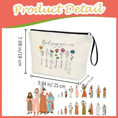 God Says You Are Christian Bible Verse Zipper Bag, Christian Quotes Makeup Bag Cosmetic Pouch God Says You Are Unique Floral Inspirational Affirmations Faith Gift for Women Jesus Religious Gift