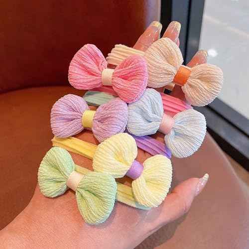 12Pcs Sweet Flower Hair Ties, Cute Bow Elastic Hair Ties Kids Hair Bands, Candy Color Ponytail Holders Hair Ropes with Bows, Kawaii Soft No Damage Hair Scrunchies for Little Girls Hair Accessories