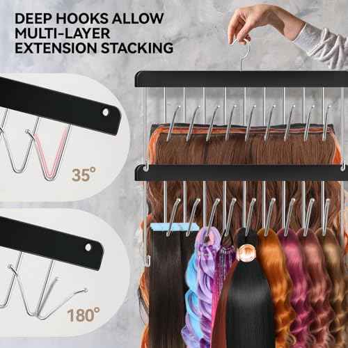 2 Pack Hair Extension Holder & Hanger ? Braiding Rack Stackable Hair Extension Storage Rack for Styling, Rotatable Wig Organizer Stand for Wigs, Hairpieces, Clip/Tape Ins and Accessories