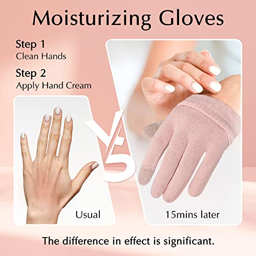 Evridwear Cotton Moisturizing Gloves Overnight Touchscreen for Dry Hands SPA Eczema Hand Care, Day and Night Moisturizing Sleeping Gloves (2 Pair S/M, Feather Weight Pink Color)