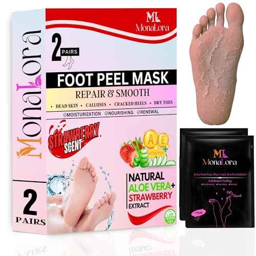 Foot Peel Mask for Dry, Cracked Heels ? Exfoliating Callus Remover with Natural Fruit Extracts ? Baby Soft Feet in 1 Week ? 2 Packs | Strawberry Scent