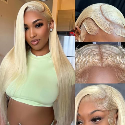 Straight Wigs Human Hair 613 13x6 Lace Front Wig Human Hair Blonde Wig for Women 180% Density 24 Inch, Natural Shine, Pre Plucked with Invisible Hairline, No Tangle, Beginner-Friendly Install
