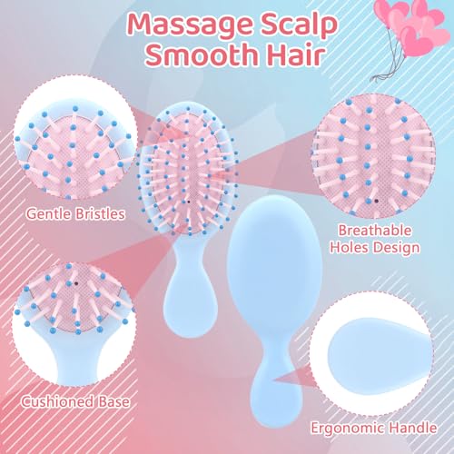 12PCS Mini Hair Brushes Bulk Pack for Girls, Women, Small Travel Hairbrushes for Wet & Dry Hair, Party Favors, Stocking Stuffers, Birthday Gifts, Cute Compact Detangler Set