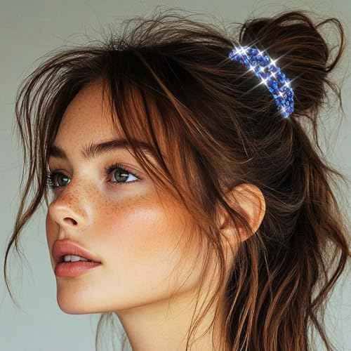 Fashey Rhinestone Hair Tie Fancy Ponytail Holders Blue Beaded Scrunchies Hair Accessories for Women