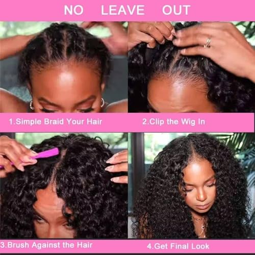 Zealady V Part Wig Human Hair Deep Wave 12A Brazilian Virgin Glueless Curly V Part Wigs Human Hair V Shape Wigs Upgrade U Part Wigs Deep Curly Wigs for Women No Sew in Full Head Clip In 18inch