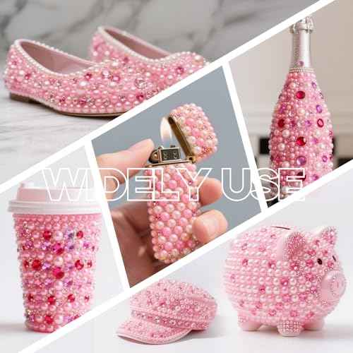 NACHLYNN 10000 Pcs Pink White Rhinestones and Pearls 3-8mm Half Pearl Bead Resin Rhinestones Kits Comes with Jewelry Pen and Tweezers Suitable for Nail Art Clothing Handmade DIY Decoration