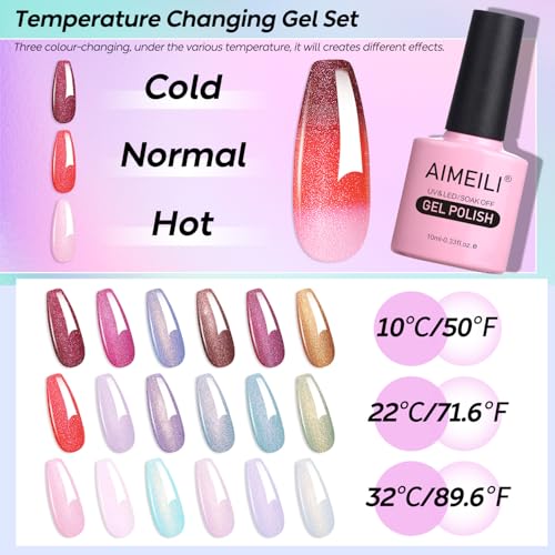 AIMEILI Chameleon Gel Nail Polish Hema Free Color Changing Nail Polish Gel U V Gel Polish Manicure Kit Set Of 6pcs X 10ml - Kit Set 66