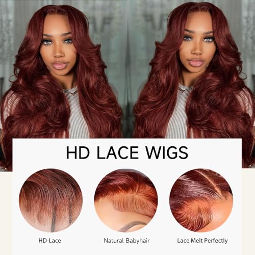 28 Inch Reddish Brown Lace Front Wigs Human Hair Pre Plucked 200 Density Body Wave Lace Frontal Wig Human Hair 13x4 HD Lace Brown wig with baby hair