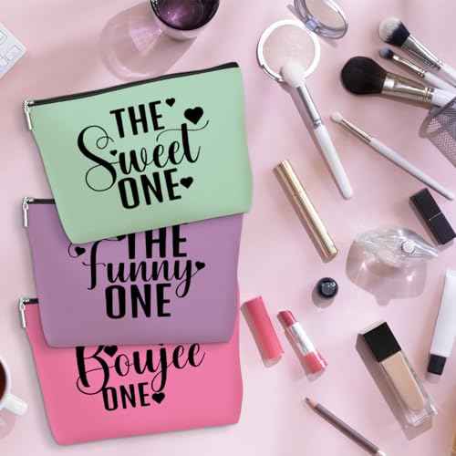 3 Pcs Cosmetic Bags for Women Makeup Bag Toiletry Bag Funny Girls Trip Gifts Favors Girls Weekend Bachelorette Party Bestie Best Friend Friendship Gifts for Women Sister Mom, Pink Purple Green