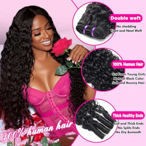 Burmese Curly 3 Bundles Human Hair £¨14 16 18£© 100% Unprocessed Virgin Hair Bundles Deals 14A Raw Water Curly Human Hair with Spriral End 3c4a Quick Weave for Black Women Natural Black