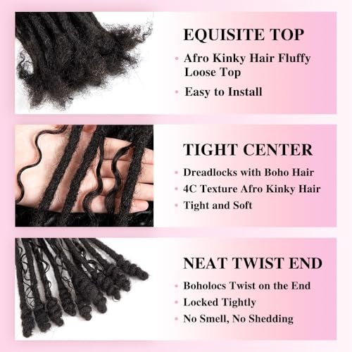 0.6 cm Human Hair Dreadlocks with Twist Ends 12 inch 30 Strands Boholocs Human Hair Handmade Dreadlock Extensions Natural Black Color Can Be Dyed Bleached Curled (1B#, 12 Inch-30 Strands)