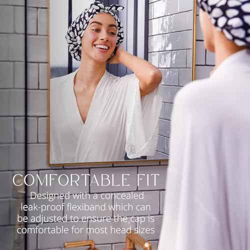 GRACE & COMPANY Luxury Shower Cap For Women - 100% Waterproof, Reusable, Washable & Breathable Shower Caps - Casablanca(Bag Packaging)